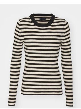 GAP Striped Black and Cream Ribbed Scoop Crew Sweater